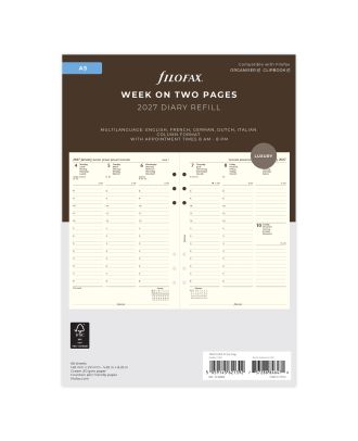 Filofax A5 Vulling Week op 2 Pagina's Crème 2021