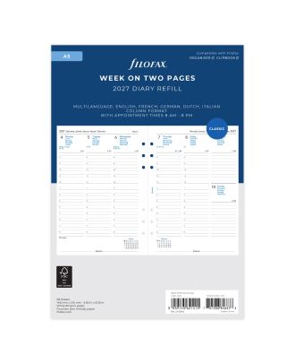 Filofax A5 Vulling Week op 2 Pagina's met kolommen 5 talig 2020