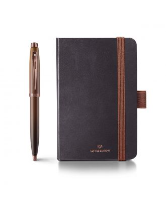 Sheaffer 100 Coffee Edition Matt Brown with Regal Brown PVD Trims Balpen set met Notitieboek