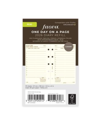 Filofax Mini Vulling 1 Dag op 1 Pagina Crème 2021