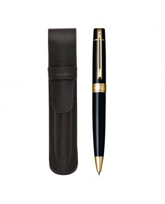 Sheaffer 300 Glossy Black Gold Trim Balpen Set met lederen etui